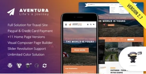 Aventura Travel Tour Booking System WordPress Theme 2.7.7 GPL Theme