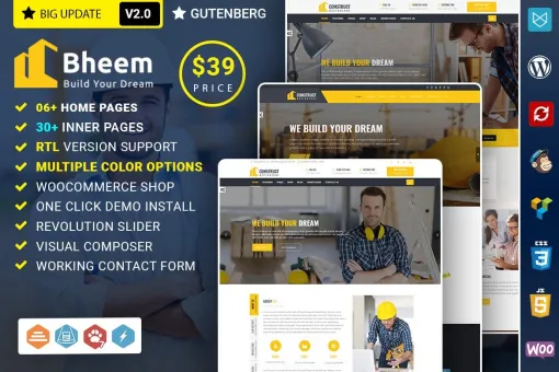 Bheem : Construction Industry Agency WordPress Theme with RTL Ready 1.0.0 GPL Theme