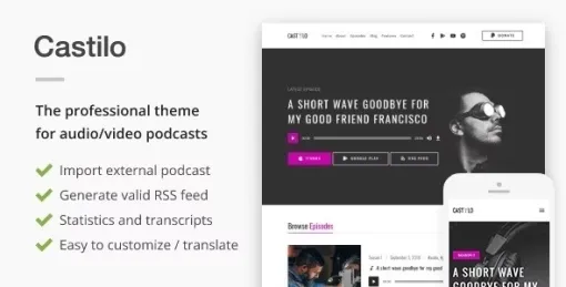 Castilo Audio Podcast WordPress Theme 1.7.6 GPL Theme