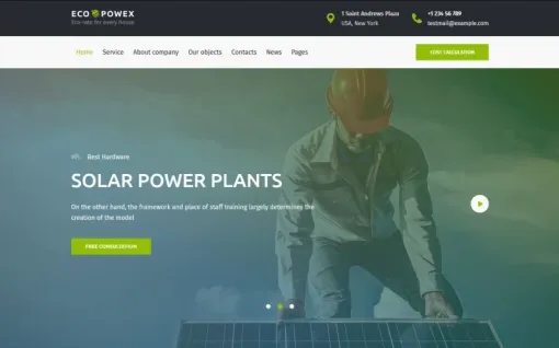 Ecopowex solar panels and renewable energy plant WordPress Theme 1.0.0 GPL Theme