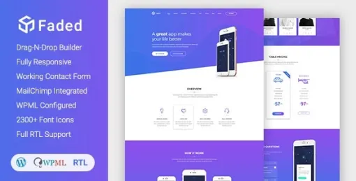 Faded Responsive App Landing Page WordPress Theme + RTL 1.9.6 GPL Theme