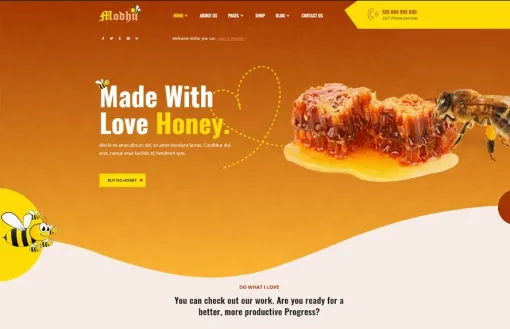 Modhu Beekeeping and Honey WordPress Theme 1.0.3 GPL Theme