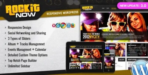 Rockit Now Music Band WordPress Theme 3.0 GPL Theme