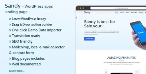 SANDYWP Apps Landing Page WordPress Theme 1.6 GPL Theme